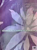 Italian Floral Printed Lamé Silk Chiffon - Purple / Lavender