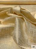Italian Cross Hatch Foil Printed Stiff Silk Gazar - Gold / Ivory