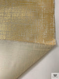 Italian Cross Hatch Foil Printed Stiff Silk Gazar - Gold / Ivory