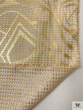 Italian Art Deco Foil Printed Metallic Brocade - Gold / Ivory