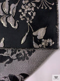 Italian Floral Textured Metallic Brocade - Black / Grey / Silver