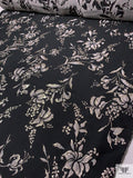 Italian Floral Textured Metallic Brocade - Black / Grey / Silver