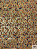 Italian Floral Metallic Brocade - Tangerine / Gold / Blue