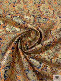 Italian Floral Metallic Brocade - Tangerine / Gold / Blue