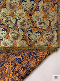 Italian Floral Metallic Brocade - Tangerine / Gold / Blue