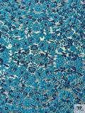 Italian Floral Textured Metallic Brocade - Turquoise Blue / Silver / Blue