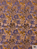 French Floral Textured Stretch Metallic Brocade - Periwinkle / Ochre / Dusty Lilac