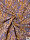French Floral Textured Stretch Metallic Brocade - Periwinkle / Ochre / Dusty Lilac