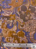 French Floral Textured Stretch Metallic Brocade - Periwinkle / Ochre / Dusty Lilac