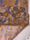 French Floral Textured Stretch Metallic Brocade - Periwinkle / Ochre / Dusty Lilac