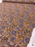 French Floral Textured Stretch Metallic Brocade - Periwinkle / Ochre / Dusty Lilac