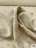 Italian Lattice Floral Metallic Brocade - Snow Ivory / Gold / Palest Mint