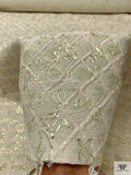 Italian Lattice Floral Metallic Brocade - Snow Ivory / Gold / Palest Mint