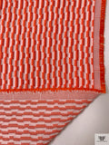 Italian Broken Striped Textured Brocade - Deep Orange / Off-White