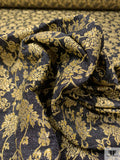 Italian Vine Floral Metallic Denim-Base Brocade - Gold / Yellow / Navy