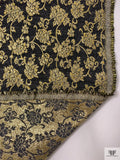 Italian Vine Floral Metallic Denim-Base Brocade - Gold / Yellow / Navy