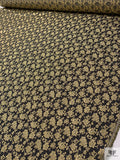 Italian Vine Floral Metallic Denim-Base Brocade - Gold / Yellow / Navy