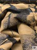 Italian Abstract Woven Brocade with Metallic Design - Desert Sand / Black