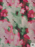 Italian Watercolor Floral Printed Metallic Brocade with Stitching - Hot Pink / Green / Gold / Navy