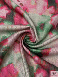 Italian Watercolor Floral Printed Metallic Brocade with Stitching - Hot Pink / Green / Gold / Navy