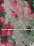 Italian Watercolor Floral Printed Metallic Brocade with Stitching - Hot Pink / Green / Gold / Navy