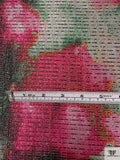 Italian Watercolor Floral Printed Metallic Brocade with Stitching - Hot Pink / Green / Gold / Navy