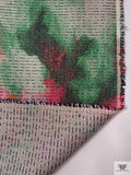 Italian Watercolor Floral Printed Metallic Brocade with Stitching - Hot Pink / Green / Gold / Navy