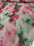 Italian Watercolor Floral Printed Metallic Brocade with Stitching - Hot Pink / Green / Gold / Navy