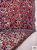 Animal Pattern Textured Metallic Brocade - Dusty Purple / Red-Orange / Silver