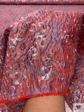 Animal Pattern Textured Metallic Brocade - Dusty Purple / Red-Orange / Silver