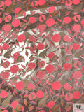 Citrus Motif Metallic Brocade - Neon Coral / Light Gold / Tan