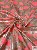 Citrus Motif Metallic Brocade - Neon Coral / Light Gold / Tan