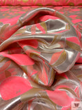 Citrus Motif Metallic Brocade - Neon Coral / Light Gold / Tan