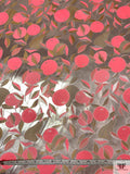 Citrus Motif Metallic Brocade - Neon Coral / Light Gold / Tan