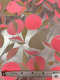 Citrus Motif Metallic Brocade - Neon Coral / Light Gold / Tan