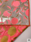 Citrus Motif Metallic Brocade - Neon Coral / Light Gold / Tan