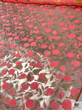 Citrus Motif Metallic Brocade - Neon Coral / Light Gold / Tan