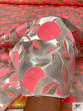 Citrus Motif Metallic Brocade - Neon Coral / Light Gold / Tan