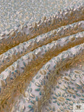 Floral Textured Holographic Metallic Brocade - Pinkish White / Peanut