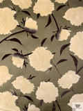 Italian Cut Floral Printed Velveteen - Moss Green / Cream / Dark Brown