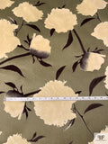 Italian Cut Floral Printed Velveteen - Moss Green / Cream / Dark Brown