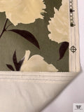 Italian Cut Floral Printed Velveteen - Moss Green / Cream / Dark Brown