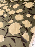 Italian Cut Floral Printed Velveteen - Moss Green / Cream / Dark Brown