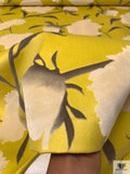 Italian Cut Floral Printed Velveteen - Mustard Yellow / Cream / Taupe