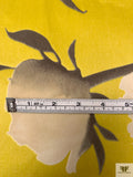 Italian Cut Floral Printed Velveteen - Mustard Yellow / Cream / Taupe