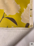 Italian Cut Floral Printed Velveteen - Mustard Yellow / Cream / Taupe