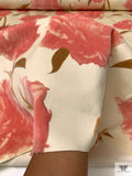 Italian Cut Floral Printed Velveteen - Watermelon / Blanched Almond / Tan