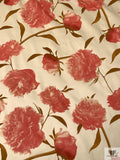Italian Cut Floral Printed Velveteen - Watermelon / Blanched Almond / Tan