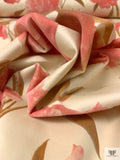 Italian Cut Floral Printed Velveteen - Watermelon / Blanched Almond / Tan