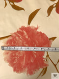 Italian Cut Floral Printed Velveteen - Watermelon / Blanched Almond / Tan